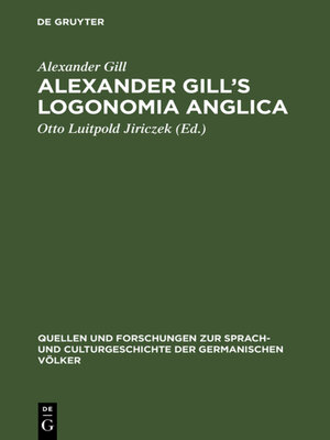 cover image of Alexander Gill's Logonomia Anglica